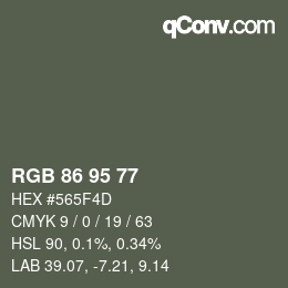 Color code: RGB 86 95 77 | qconv.com