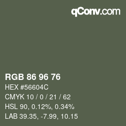 颜色代码: RGB 86 96 76 | qconv.com