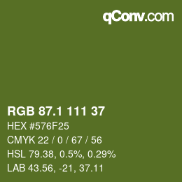 カラーコード: RGB 87.1 111 37 | qconv.com