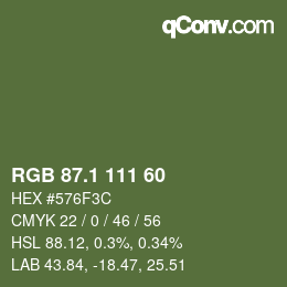 カラーコード: RGB 87.1 111 60 | qconv.com