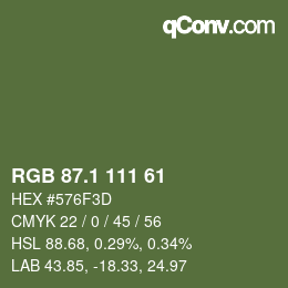 カラーコード: RGB 87.1 111 61 | qconv.com