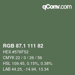 カラーコード: RGB 87.1 111 82 | qconv.com