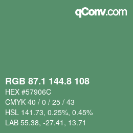 カラーコード: RGB 87.1 144.8 108 | qconv.com