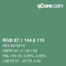 カラーコード: RGB 87.1 144.8 116 | qconv.com