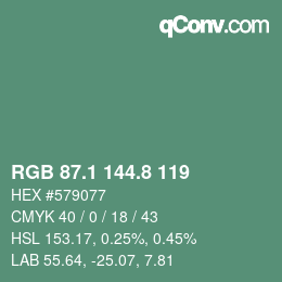 カラーコード: RGB 87.1 144.8 119 | qconv.com