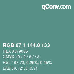 カラーコード: RGB 87.1 144.8 133 | qconv.com