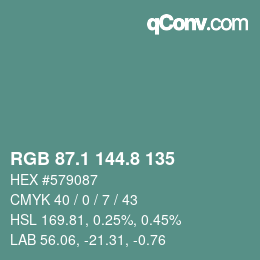 カラーコード: RGB 87.1 144.8 135 | qconv.com