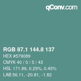カラーコード: RGB 87.1 144.8 137 | qconv.com