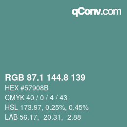 Color code: RGB 87.1 144.8 139 | qconv.com