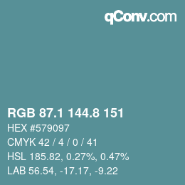 カラーコード: RGB 87.1 144.8 151 | qconv.com