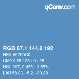 カラーコード: RGB 87.1 144.8 192 | qconv.com