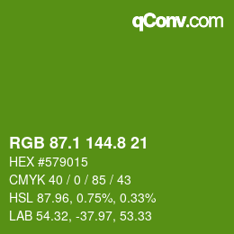 カラーコード: RGB 87.1 144.8 21 | qconv.com