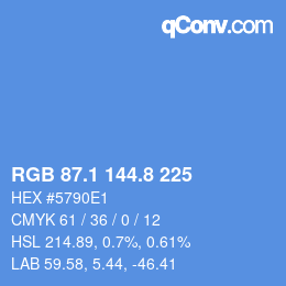 カラーコード: RGB 87.1 144.8 225 | qconv.com