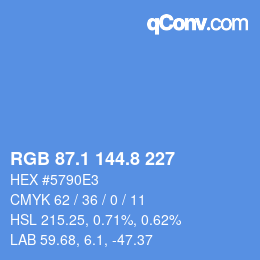 カラーコード: RGB 87.1 144.8 227 | qconv.com