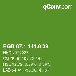 カラーコード: RGB 87.1 144.8 39 | qconv.com