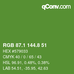カラーコード: RGB 87.1 144.8 51 | qconv.com