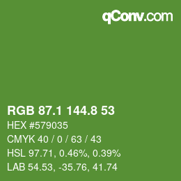 カラーコード: RGB 87.1 144.8 53 | qconv.com