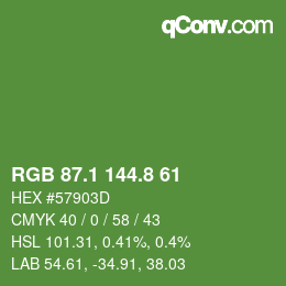カラーコード: RGB 87.1 144.8 61 | qconv.com