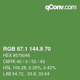 カラーコード: RGB 87.1 144.8 70 | qconv.com