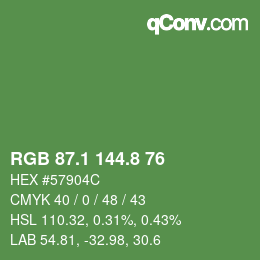 カラーコード: RGB 87.1 144.8 76 | qconv.com