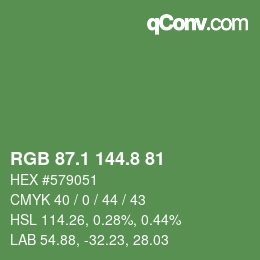 カラーコード: RGB 87.1 144.8 81 | qconv.com