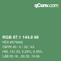 カラーコード: RGB 87.1 144.8 98 | qconv.com
