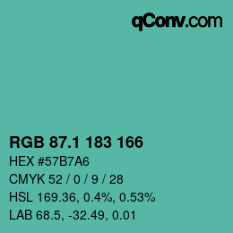 カラーコード: RGB 87.1 183 166 | qconv.com