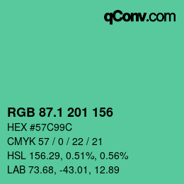 カラーコード: RGB 87.1 201 156 | qconv.com