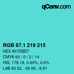 カラーコード: RGB 87.1 219 215 | qconv.com