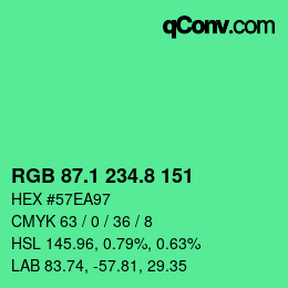 カラーコード: RGB 87.1 234.8 151 | qconv.com