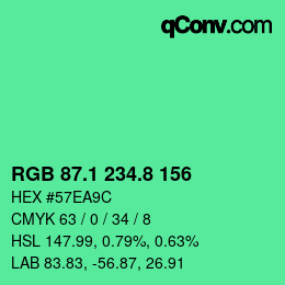 カラーコード: RGB 87.1 234.8 156 | qconv.com