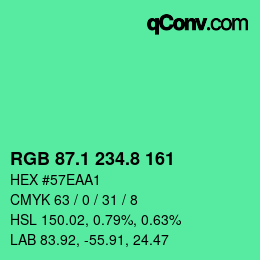 カラーコード: RGB 87.1 234.8 161 | qconv.com
