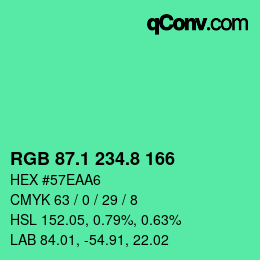 カラーコード: RGB 87.1 234.8 166 | qconv.com