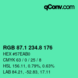 カラーコード: RGB 87.1 234.8 176 | qconv.com