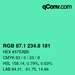 カラーコード: RGB 87.1 234.8 181 | qconv.com