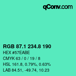 カラーコード: RGB 87.1 234.8 190 | qconv.com