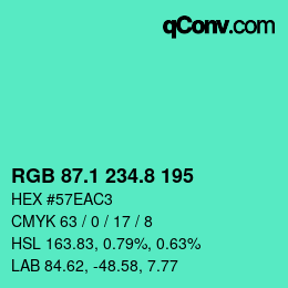 カラーコード: RGB 87.1 234.8 195 | qconv.com