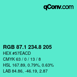カラーコード: RGB 87.1 234.8 205 | qconv.com
