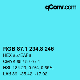 Color code: RGB 87.1 234.8 246 | qconv.com