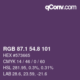 カラーコード: RGB 87.1 54.8 101 | qconv.com