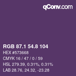 カラーコード: RGB 87.1 54.8 104 | qconv.com