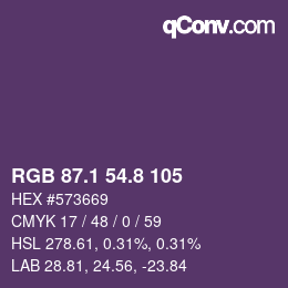 カラーコード: RGB 87.1 54.8 105 | qconv.com