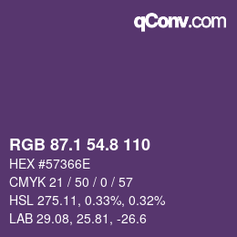 カラーコード: RGB 87.1 54.8 110 | qconv.com