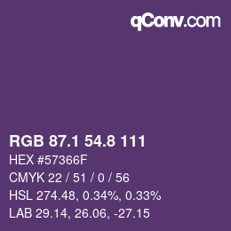 カラーコード: RGB 87.1 54.8 111 | qconv.com