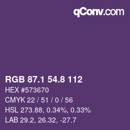 カラーコード: RGB 87.1 54.8 112 | qconv.com