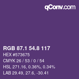 カラーコード: RGB 87.1 54.8 117 | qconv.com