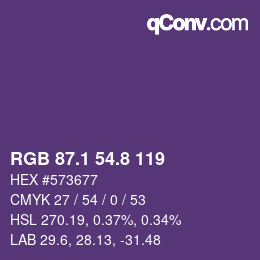 カラーコード: RGB 87.1 54.8 119 | qconv.com