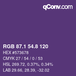 カラーコード: RGB 87.1 54.8 120 | qconv.com