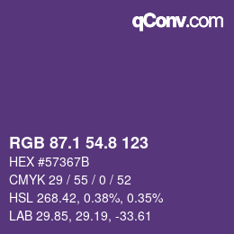 カラーコード: RGB 87.1 54.8 123 | qconv.com