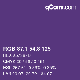 カラーコード: RGB 87.1 54.8 125 | qconv.com
